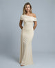 Women's Evening Ruched Maxi Dress, Off-Shoulder, Short Sleeves