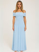 Women's Evening Wedding Guest Pleated Maxi Dress, Off-Shoulder, Short Sleeves