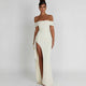 Women's Ruched Maxi Dress, Off-Shoulder, Short Sleeves, Side Slit