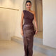 Women's Wedding Guest Tailored Maxi Dress, Off-Shoulder, Short Sleeves