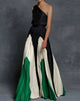 Women's Evening Pleated Maxi Dress, Off-Shoulder, Short Sleeves
