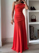 Women's Ruched Maxi Dress, Off-Shoulder, Short Sleeves
