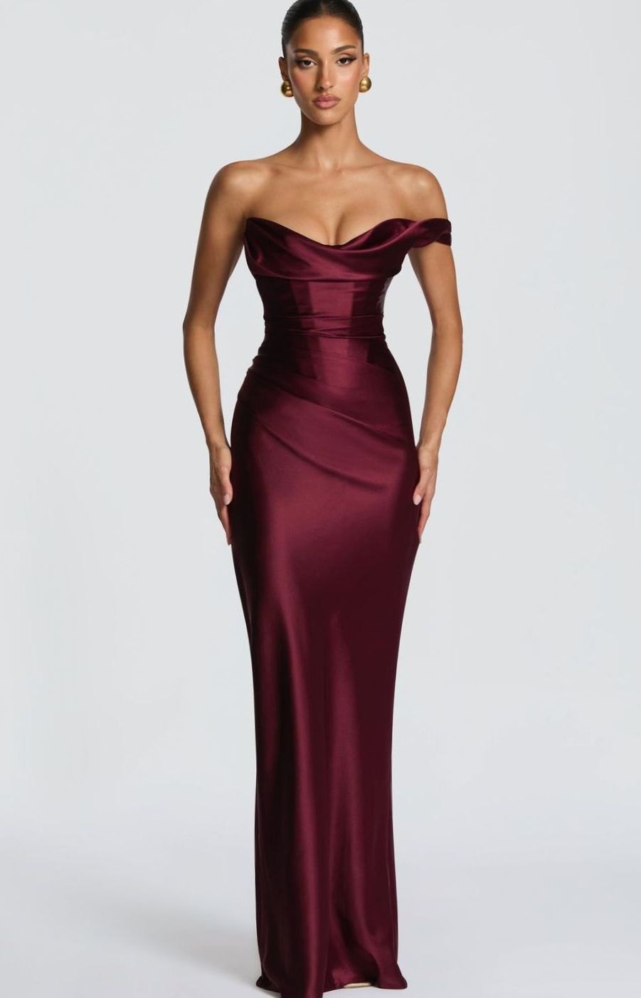 Women's Tailored Maxi Dress, Off-Shoulder, Short Sleeves