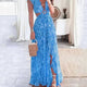 Women's Floral Ruffled Maxi Dress, V-Neck, Flutter Sleeves