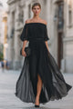 Women's Chiffon Pleated Maxi Dress, Off-Shoulder, Short Sleeves