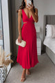 Women's Pleated Maxi Dress, Round Neck, Sleeveless