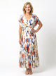 Women's Floral Pleated Midi Dress, V-Neck, Short Sleeves