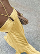 Women's Ruffled Pleated Maxi Dress, Halter Neck, Short Sleeves