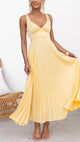 Women's Pleated A-Line Maxi Dress, Round Neck, Sleeveless
