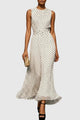 Women's Dotted Ruffled Maxi Dress, Round Neck, Sleeveless