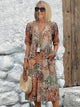 Women's Floral Relaxed Midi Dress, V-Neck, Short Sleeves, Pockets