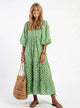 Women's Tiered Midi Dress, V-Neck, Three-Quarter Sleeves