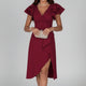 Women's Wrap Midi Dress, Round Neck, Ruffled Sleeves