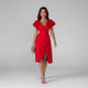 Women's Wrap Midi Dress, Round Neck, Ruffled Sleeves