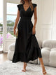 Women's A-Line Maxi Dress, Round Neck, Flutter Sleeves