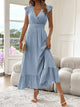 Women's A-Line Maxi Dress, Round Neck, Flutter Sleeves