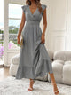Women's A-Line Maxi Dress, Round Neck, Flutter Sleeves