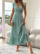 Women's A-Line Maxi Dress, Round Neck, Flutter Sleeves