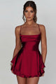 Women's Ruffled Mini Dress, Square Neck, Short Sleeves