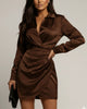 Women's Wrap Mini Dress, Collared, Long Sleeves