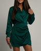 Women's Wrap Mini Dress, Collared, Long Sleeves