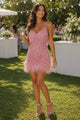 Women's Cocktail Sequin Mini Dress, Round Neck, Short Sleeves