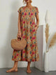 Women's Floral Midi Dress, Round Neck, Short Sleeves, Pockets