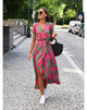 Women's Pink Floral Wrap Midi Dress, V-Neck, Short Sleeves