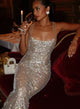 Women's Sequin Tailored Maxi Dress, Square Neck, Short Sleeves