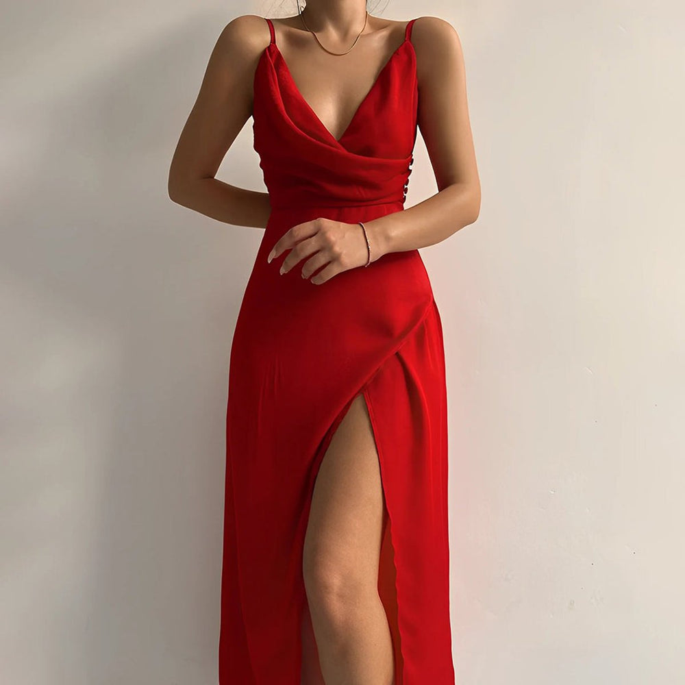 Women's Wrap Maxi Dress, Round Neck, Sleeveless, Side Slit