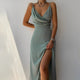 Women's Wrap Maxi Dress, Round Neck, Sleeveless, Side Slit