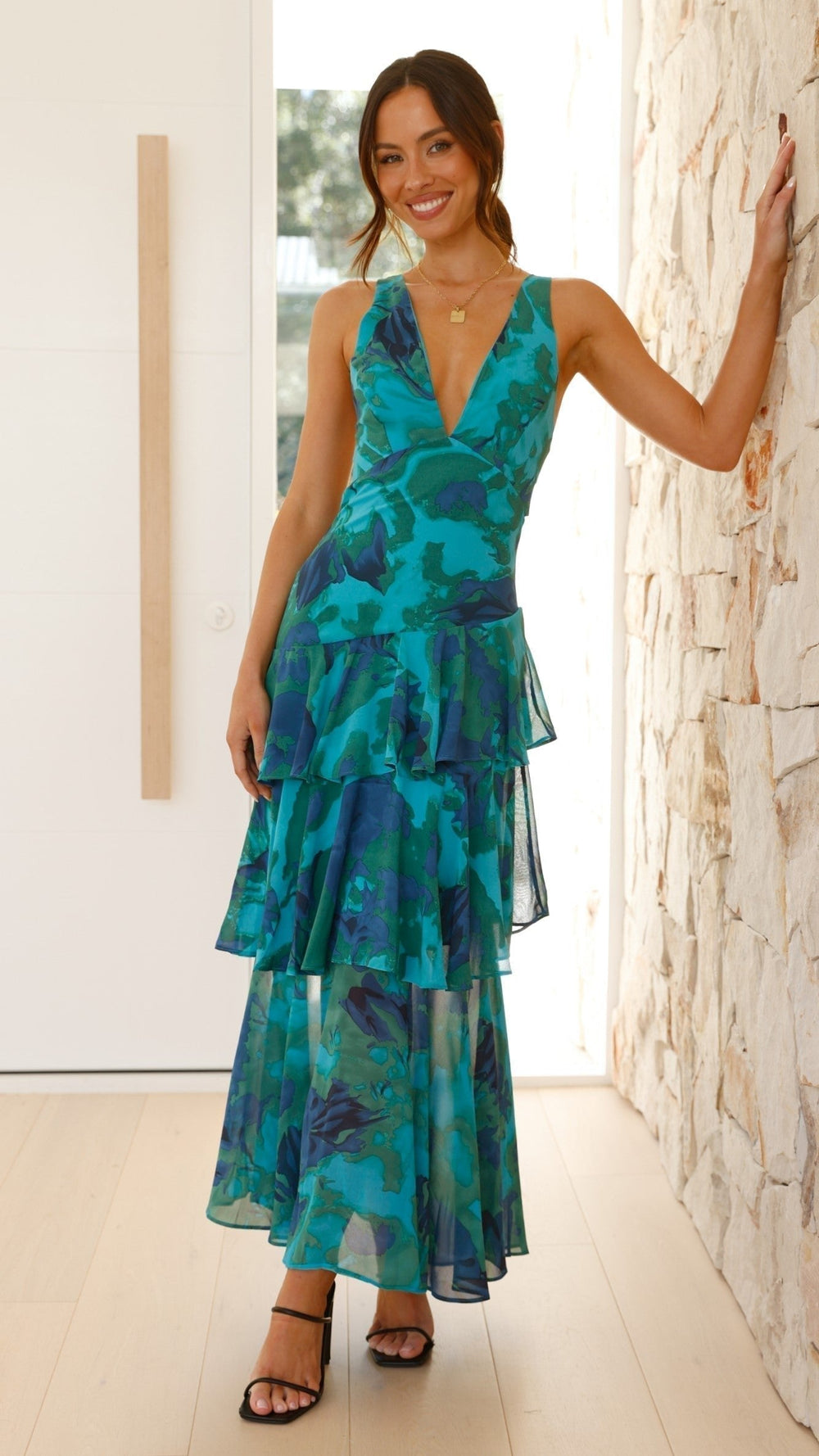 Women's Tiered Maxi Dress, V-Neck, Sleeveless