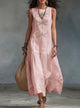 Women's Embroidered Relaxed Maxi Dress, Round Neck, Sleeveless