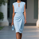 Women's Ruched Midi Dress, Keyhole Neck, Sleeveless