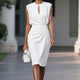 Women's Ruched Midi Dress, Keyhole Neck, Sleeveless