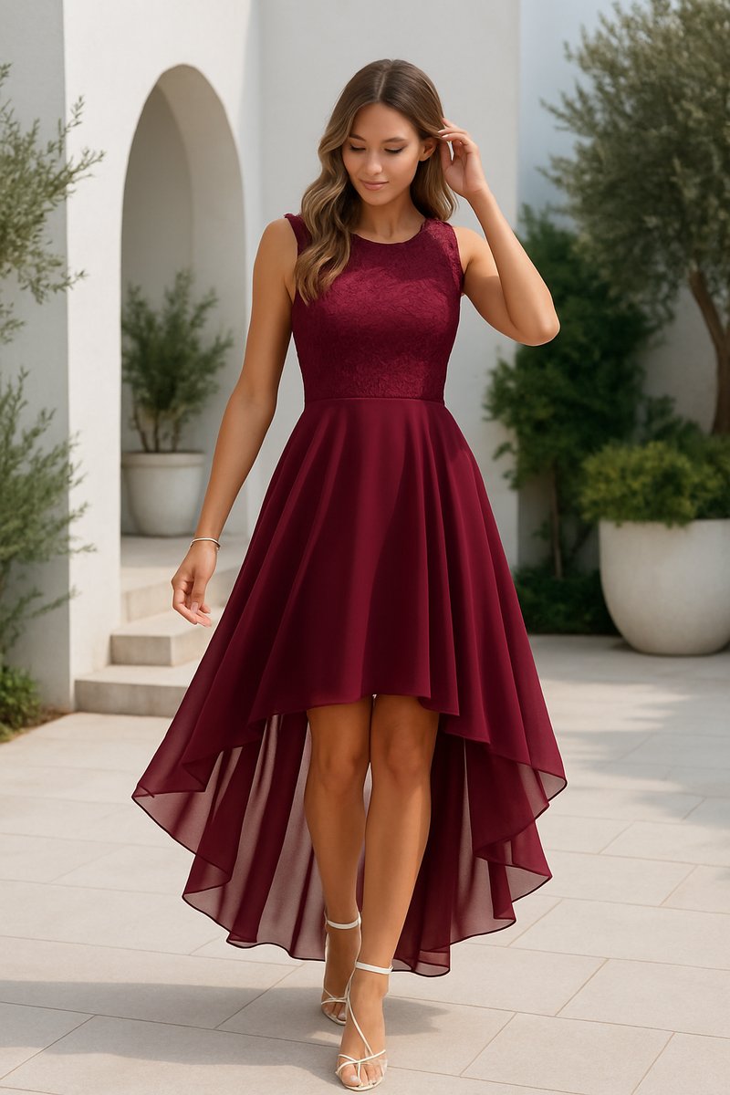 Women's Lace Midi Dress, Round Neck, Sleeveless