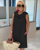 Women's Shift Midi Dress, Round Neck, Sleeveless