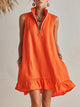 Women's Ruffled Mini Dress, High Neck, Sleeveless