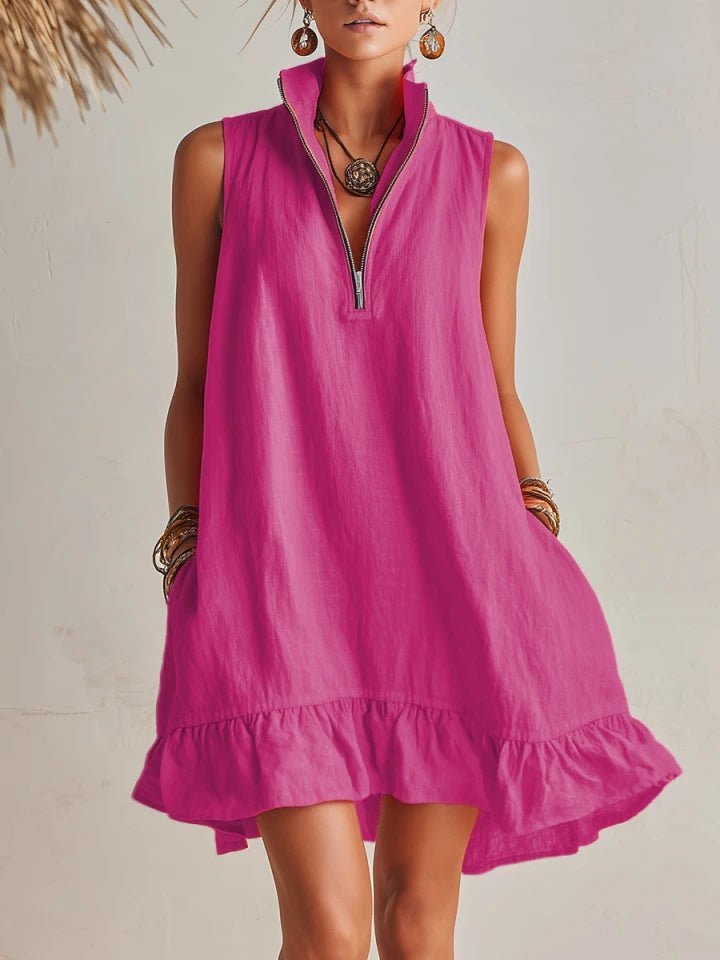 Women's Ruffled Mini Dress, High Neck, Sleeveless