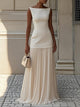 Women's Evening Pleated Maxi Dress, Round Neck, Sleeveless