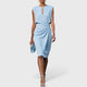 Women's Evening Ruched Midi Dress, Keyhole Neck, Sleeveless