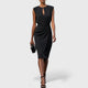 Women's Evening Ruched Midi Dress, Keyhole Neck, Sleeveless