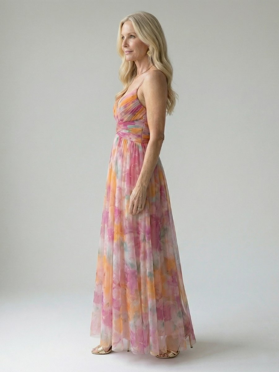 Women's Floral Wrap Maxi Dress, V-Neck, Sleeveless