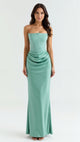 Women's Wedding Guest Satin Maxi Dress, Round Neck, Short Sleeves