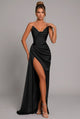 Women's Ruched Maxi Dress, Round Neck, Short Sleeves, Side Slit