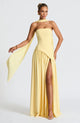 Women's Yellow Maxi Dress, Round Neck, Short Sleeves