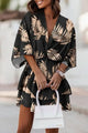 Women's Printed Mini Dress, Round Neck, Kimono Sleeves