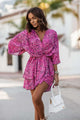 Women's Printed Mini Dress, Round Neck, Kimono Sleeves
