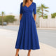 Women's A-Line Midi Dress, V-Neck, Short Sleeves