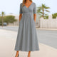 Women's A-Line Midi Dress, V-Neck, Short Sleeves
